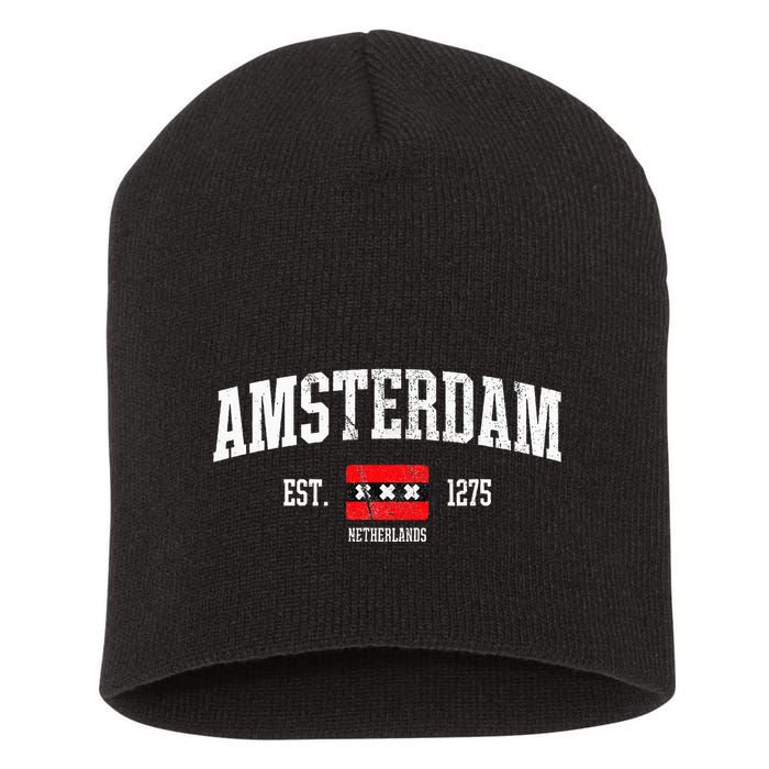 Amsterdam Flag Est. 1275 Netherlands Souvenir Short Acrylic Beanie