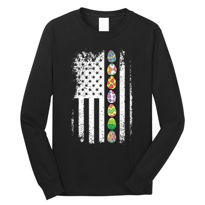 American Flag Easter Egg Hunting Cool Patriotic Spring Long Sleeve Shirt