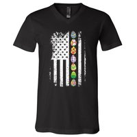 American Flag Easter Egg Hunting Cool Patriotic Spring V-Neck T-Shirt