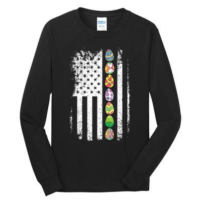 American Flag Easter Egg Hunting Cool Patriotic Spring Tall Long Sleeve T-Shirt