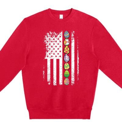 American Flag Easter Egg Hunting Cool Patriotic Spring Premium Crewneck Sweatshirt