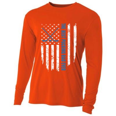 American Flag Funny The Best Pucking Dad Ever Ice Hockey Cute Gift Cooling Performance Long Sleeve Crew