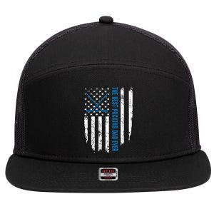 American Flag Funny The Best Pucking Dad Ever Ice Hockey Cute Gift 7 Panel Mesh Trucker Snapback Hat