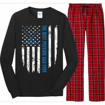 American Flag Funny The Best Pucking Dad Ever Ice Hockey Cute Gift Long Sleeve Pajama Set