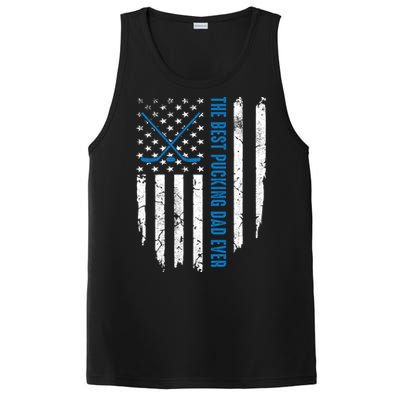 American Flag Funny The Best Pucking Dad Ever Ice Hockey Cute Gift PosiCharge Competitor Tank