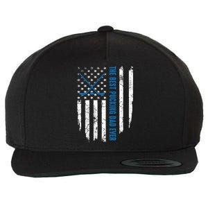 American Flag Funny The Best Pucking Dad Ever Ice Hockey Cute Gift Wool Snapback Cap