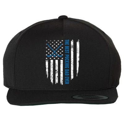 American Flag Funny The Best Pucking Dad Ever Ice Hockey Cute Gift Wool Snapback Cap