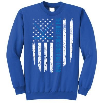 American Flag Funny The Best Pucking Dad Ever Ice Hockey Cute Gift Tall Sweatshirt