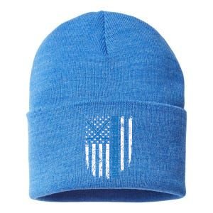 American Flag Funny The Best Pucking Dad Ever Ice Hockey Cute Gift Sustainable Knit Beanie