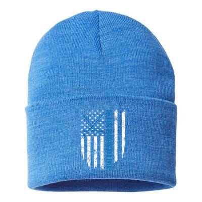 American Flag Funny The Best Pucking Dad Ever Ice Hockey Cute Gift Sustainable Knit Beanie