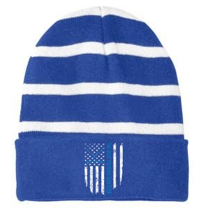 American Flag Funny The Best Pucking Dad Ever Ice Hockey Cute Gift Striped Beanie with Solid Band