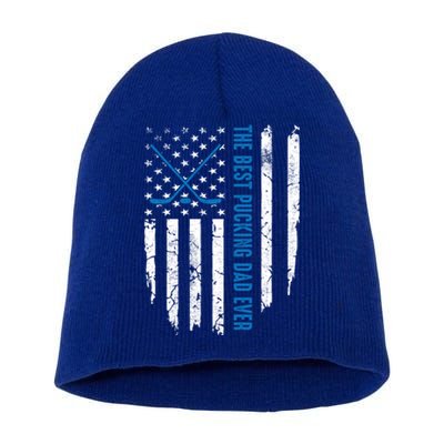 American Flag Funny The Best Pucking Dad Ever Ice Hockey Cute Gift Short Acrylic Beanie