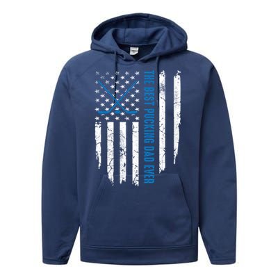 American Flag Funny The Best Pucking Dad Ever Ice Hockey Cute Gift Performance Fleece Hoodie