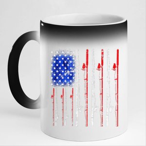 American Flag Fishing Rod Fishing Lover 11oz Black Color Changing Mug