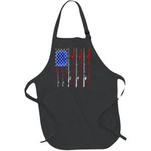 American Flag Fishing Rod Fishing Lover Full-Length Apron With Pockets