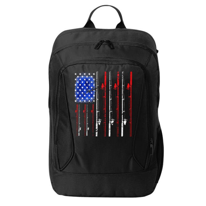 American Flag Fishing Rod Fishing Lover City Backpack