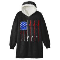 American Flag Fishing Rod Fishing Lover Hooded Wearable Blanket