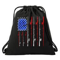 American Flag Fishing Rod Fishing Lover Drawstring Bag