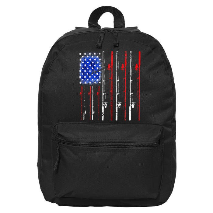 American Flag Fishing Rod Fishing Lover 16 in Basic Backpack