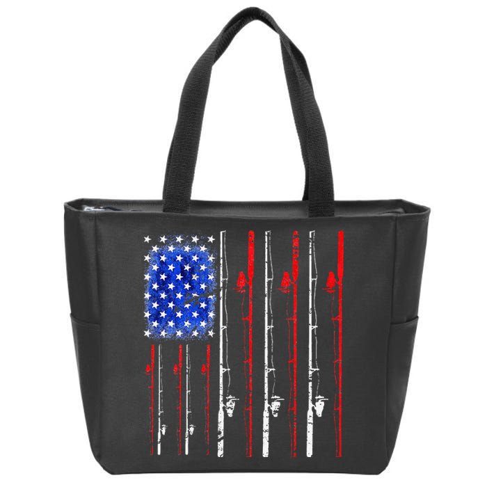 American Flag Fishing Rod Fishing Lover Zip Tote Bag