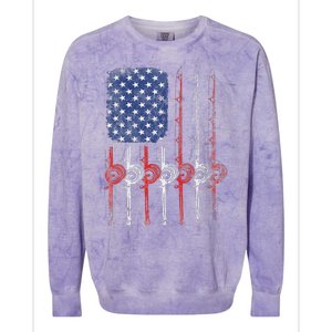 American Flag Fishing Rod For Fishing Lovers Colorblast Crewneck Sweatshirt