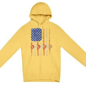 American Flag Fishing Rod For Fishing Lovers Premium Pullover Hoodie