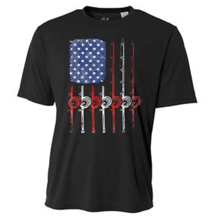 American Flag Fishing Rod For Fishing Lovers Cooling Performance Crew T-Shirt