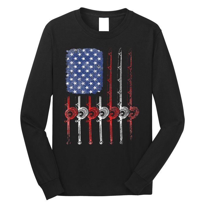 American Flag Fishing Rod For Fishing Lovers Long Sleeve Shirt