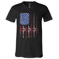 American Flag Fishing Rod For Fishing Lovers V-Neck T-Shirt