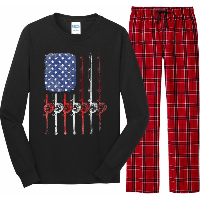 American Flag Fishing Rod For Fishing Lovers Long Sleeve Pajama Set