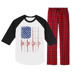 American Flag Fishing Rod For Fishing Lovers Raglan Sleeve Pajama Set