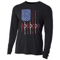 American Flag Fishing Rod For Fishing Lovers Cooling Performance Long Sleeve Crew