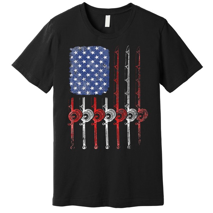 American Flag Fishing Rod For Fishing Lovers Premium T-Shirt