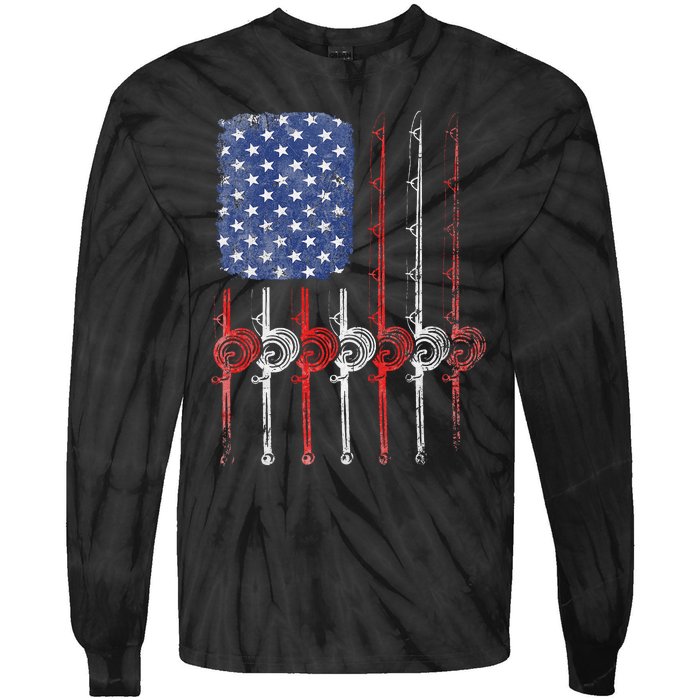 American Flag Fishing Rod For Fishing Lovers Tie-Dye Long Sleeve Shirt