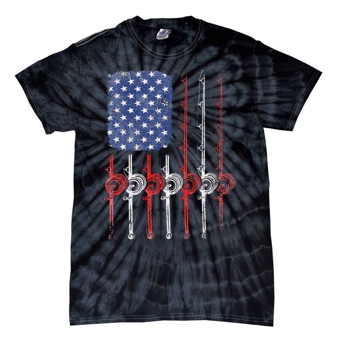 American Flag Fishing Rod For Fishing Lovers Tie-Dye T-Shirt