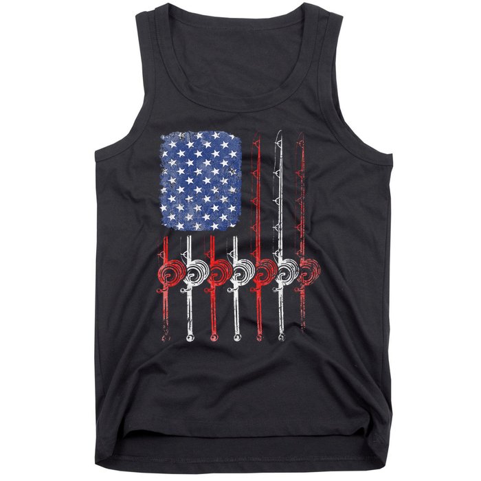 American Flag Fishing Rod For Fishing Lovers Tank Top