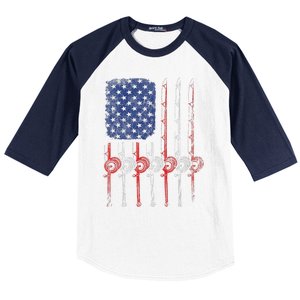 American Flag Fishing Rod For Fishing Lovers Baseball Sleeve Shirt