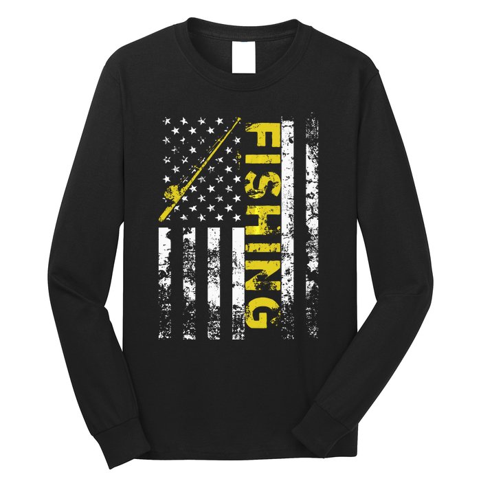 American Flag Fishing Rod USA Patriotic Hoodie Long Sleeve Shirt