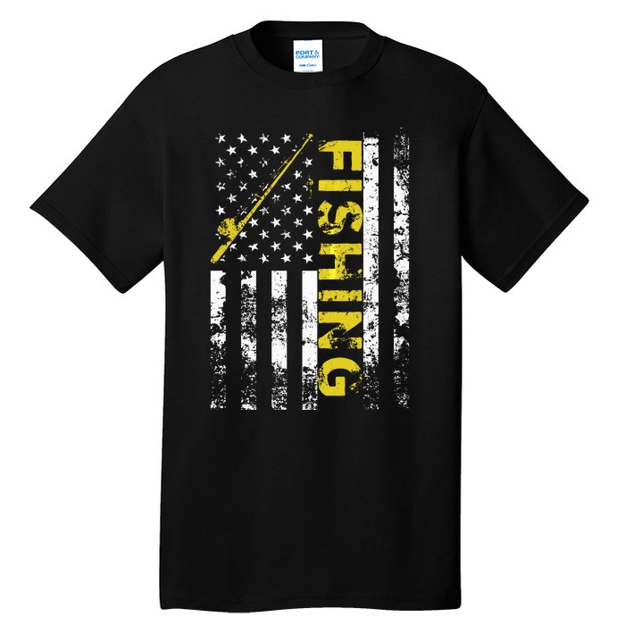 American Flag Fishing Rod USA Patriotic Hoodie Tall T-Shirt