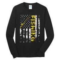 American Flag Fishing Rod USA Patriotic Hoodie Tall Long Sleeve T-Shirt