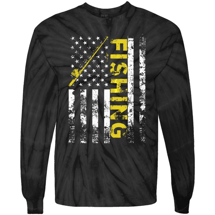 American Flag Fishing Rod USA Patriotic Hoodie Tie-Dye Long Sleeve Shirt