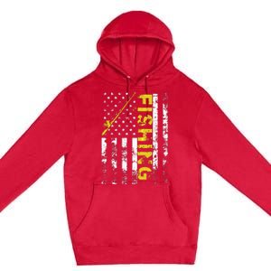 American Flag Fishing Rod USA Patriotic Hoodie Premium Pullover Hoodie