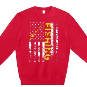 American Flag Fishing Rod USA Patriotic Hoodie Premium Crewneck Sweatshirt