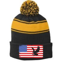 American Flag Flying Eagle Stripe Pom Pom Beanie