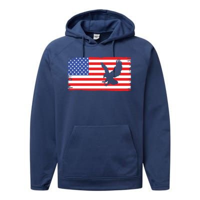 American Flag Flying Eagle Performance Fleece Hoodie