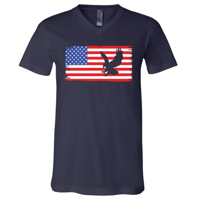 American Flag Flying Eagle V-Neck T-Shirt