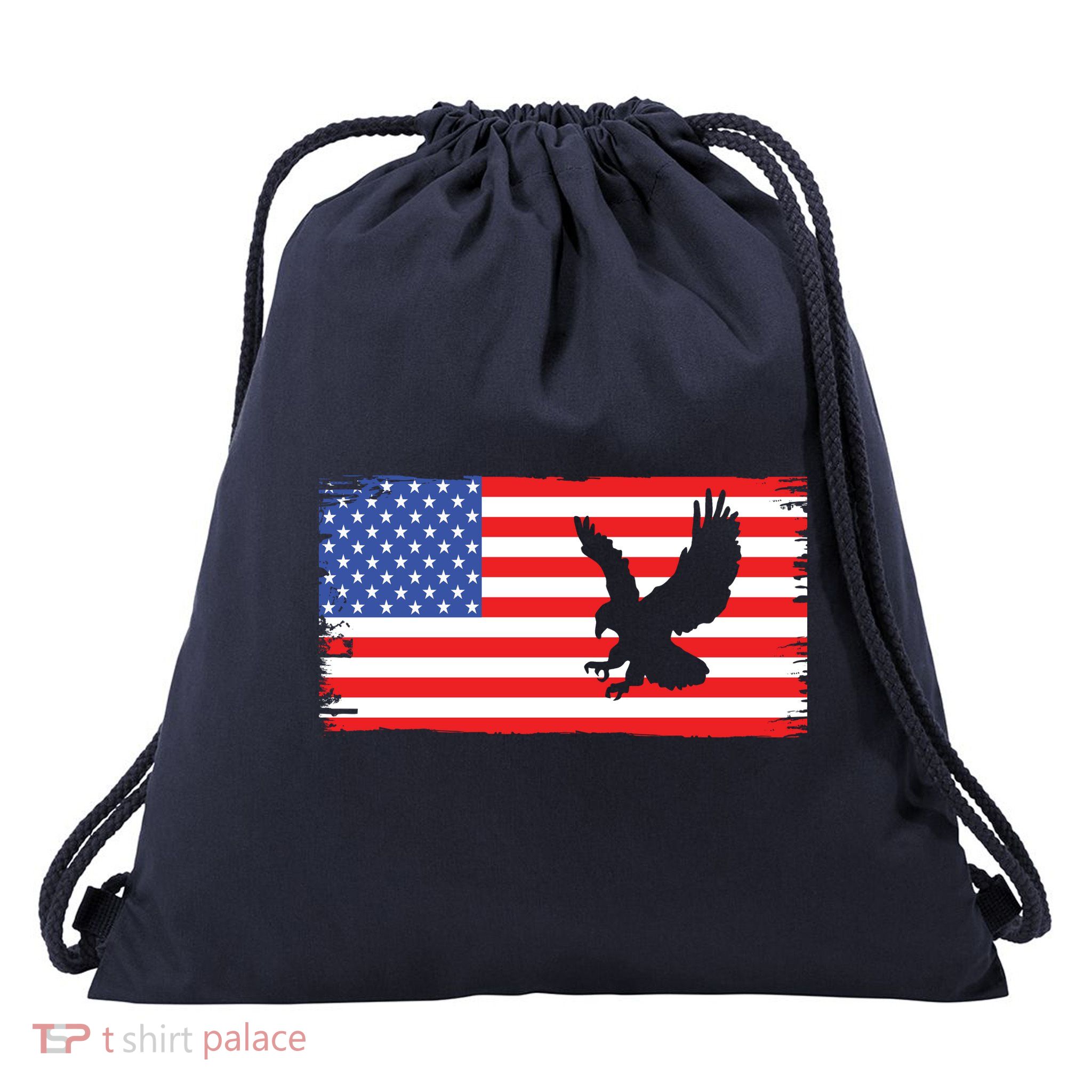 American Flag Flying Eagle Drawstring Bag