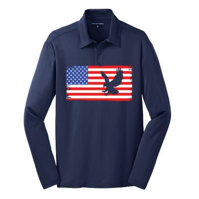 American Flag Flying Eagle Silk Touch Performance Long Sleeve Polo