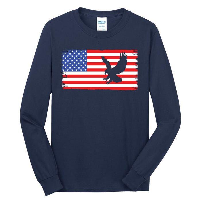 American Flag Flying Eagle Tall Long Sleeve T-Shirt