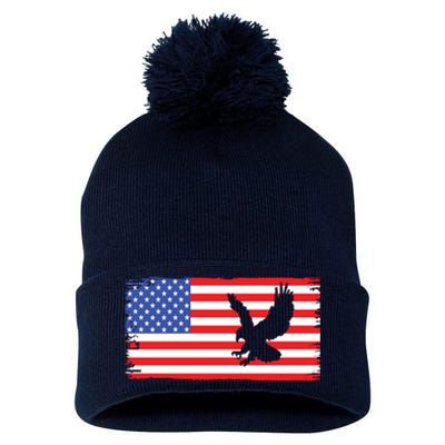 American Flag Flying Eagle Pom Pom 12in Knit Beanie